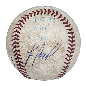 1993 Lee Smith Game Used/Signed Career Save #360 Baseball Used on 04/15/93 (Smith LOA)